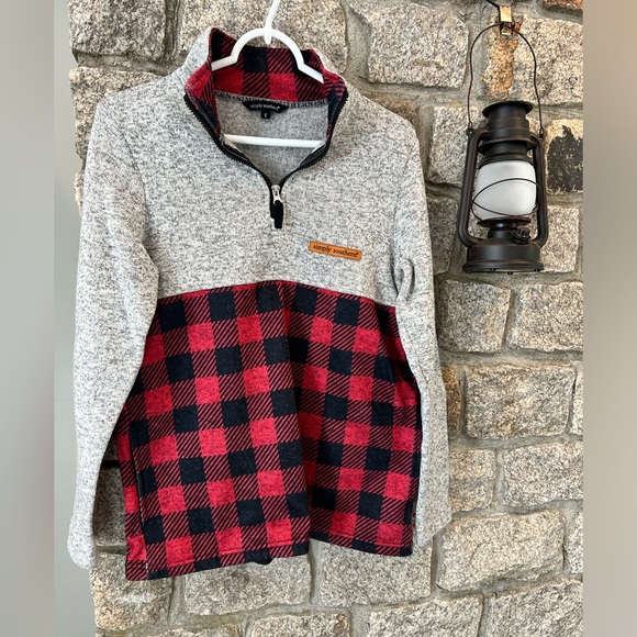 Simply Southern Quarter Zip Pullover - size S - Red/black plaid - Picture 1 of 8